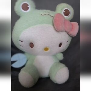 Sanrio Hello Kitty Frog Kigurumi Green Fluffy 11" Plush RARE Stuffed Toy Has Tag